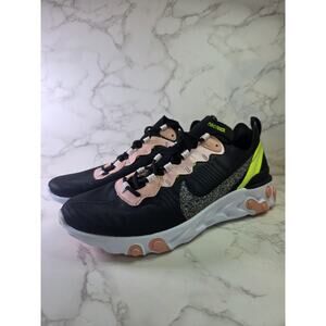 Nike React Element 55 PRM Womens Sz 12 Running Sneakers Lace Up Black Volt Coral